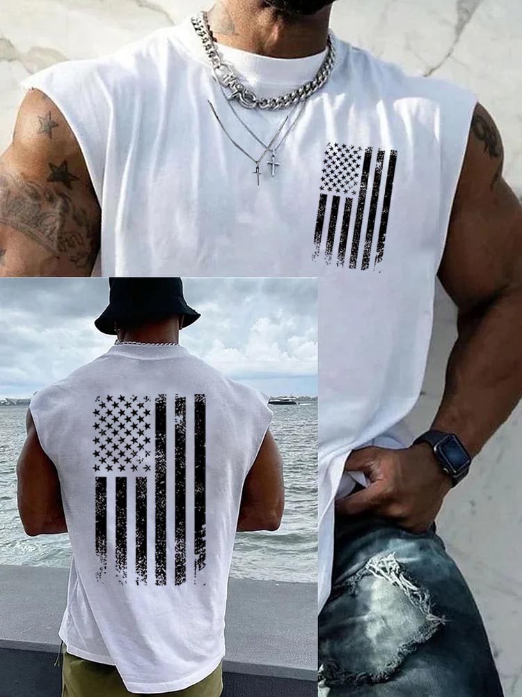 Anniversary American Flag Pattern Round Neck Tank Top