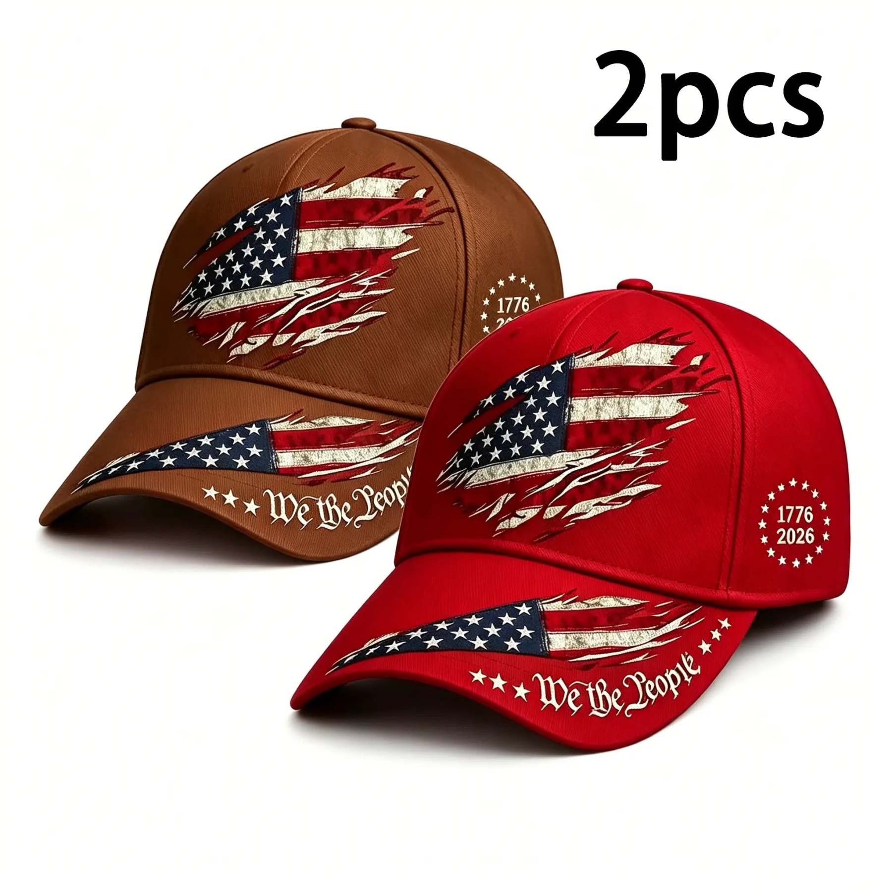 2pcs July 4th American Independence Day Print Baseball Cap, Adjustable Unisex Sun Cap