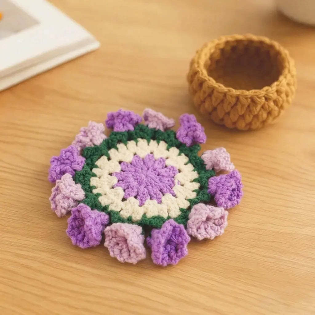 Handmade Crochet Flower Bouquet Coaster – Decorative Gift for Mom & Grandma