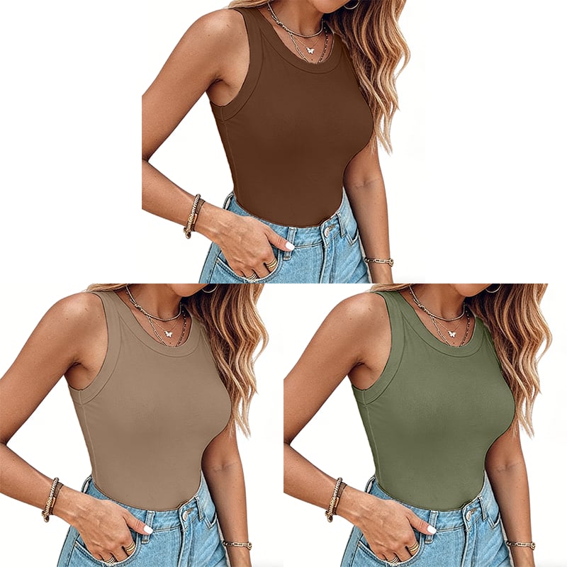 This Week's Special Price🍃Round Neck Built-in Bra Ribbed Tank Top Fit Casual Comfortable💥