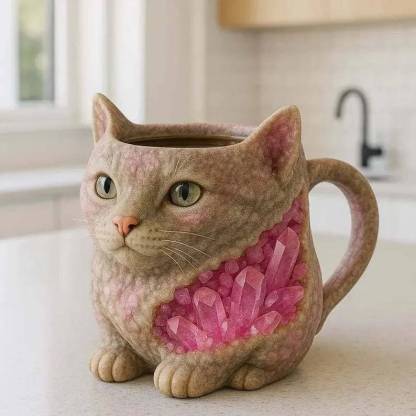 Crystal Cat Mug - Exotic Gemstone Drinkware