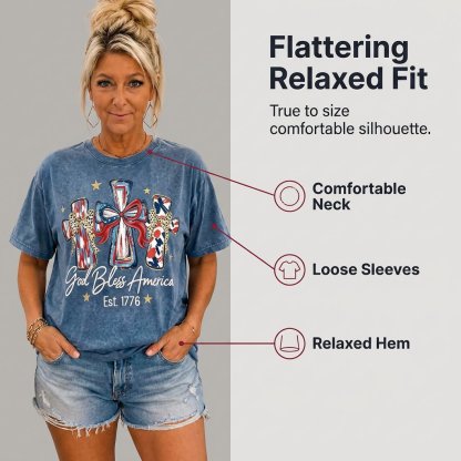⭐ God Bless America Women T-Shirt - Vintage American Independence Day Gift Tee🎆
