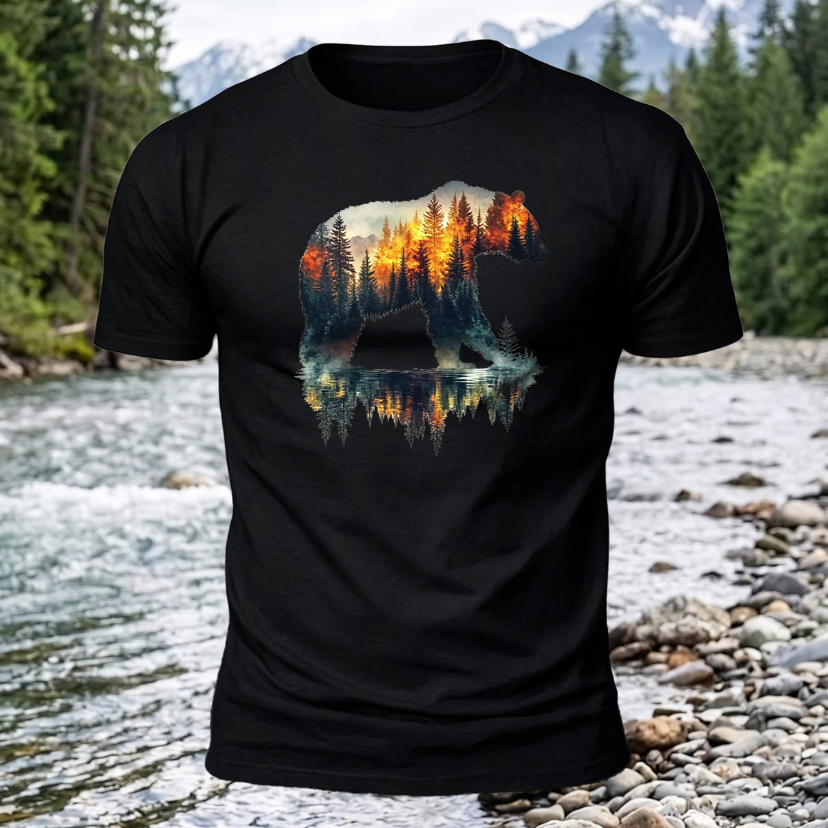 Premium Cotton Bear Forest Printed T-Shirt