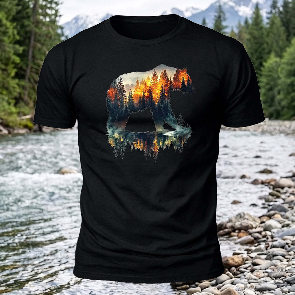 Premium Cotton Bear Forest Printed T-Shirt