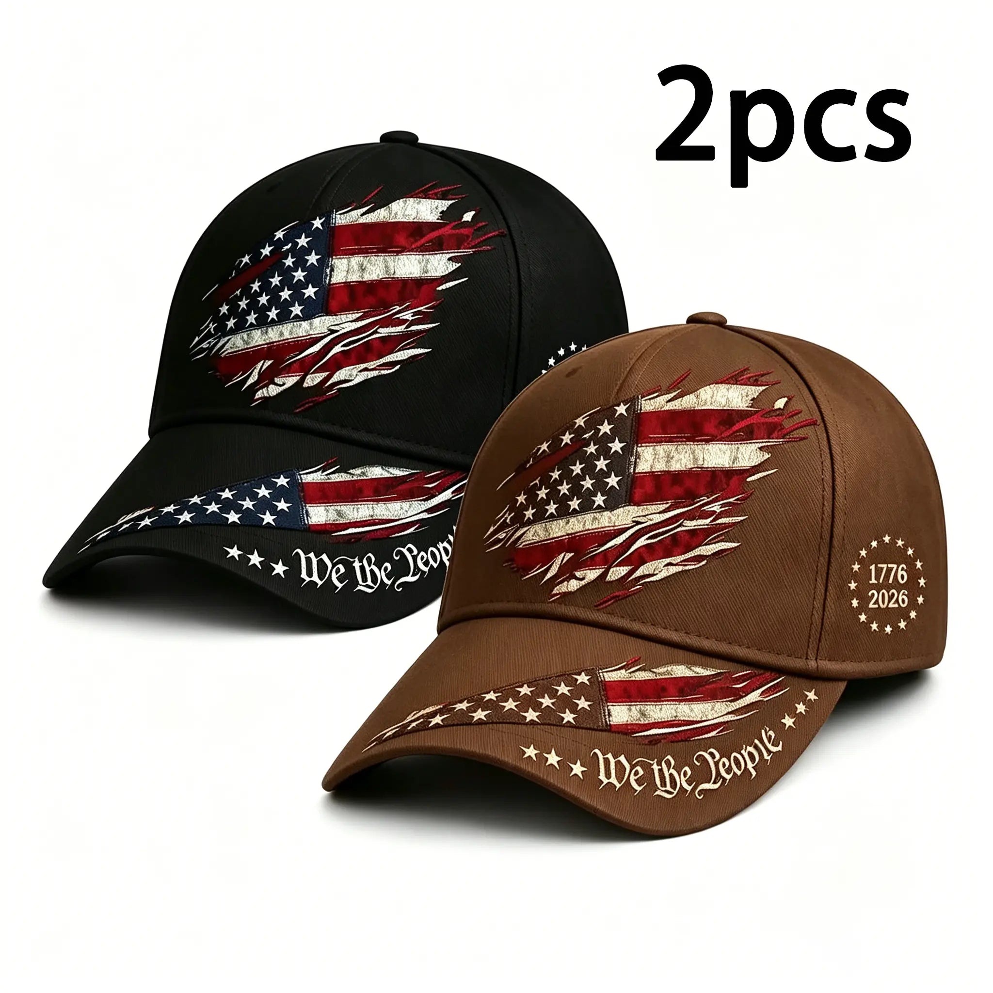 2pcs July 4th American Independence Day Print Baseball Cap, Adjustable Unisex Sun Cap