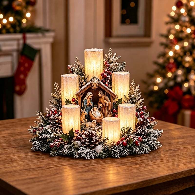 🌲Christmas Lighted Centerpiece with Flameless Candle Glow