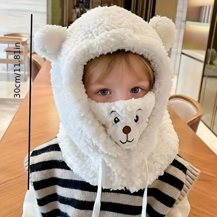 WarmieBear™ - 3-in-1 Plush Winter Hood – Ultra-Soft Hat, Scarf & Face Cover for Warm, Cozy Winter Days