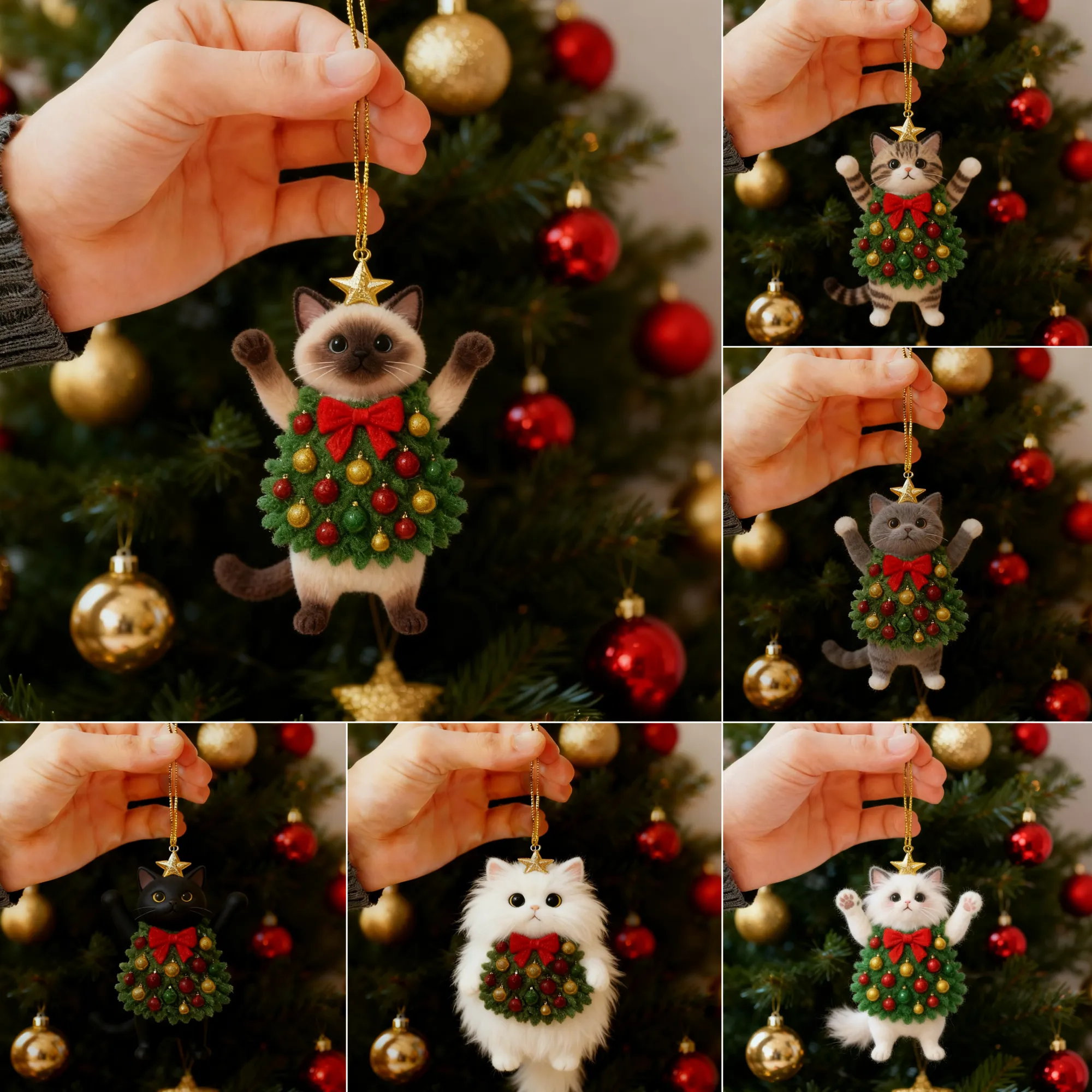 🎄🐱 Christmas Cat Tree Ornament – Adorable Handmade Holiday Decoration