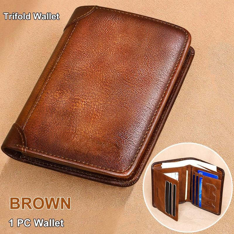 Genuine Leather RFID Wallet for Men �C Vintage Multi-Function ID & Card Holder
