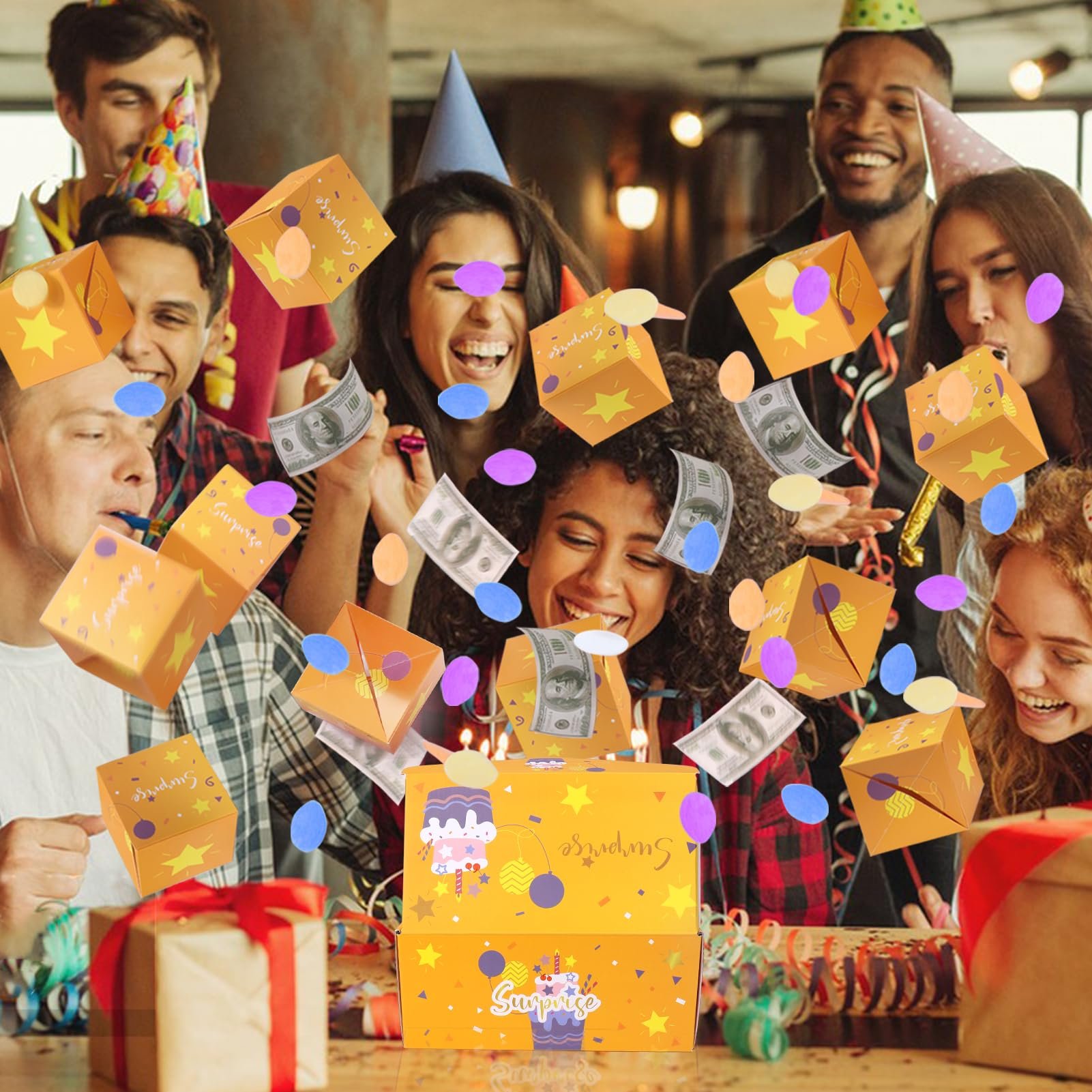 Upgraded Surprise Explosion Gift Box - Pop-Up Money & Confetti Birthday Gift(12 Bounces Surprise Gift Box)