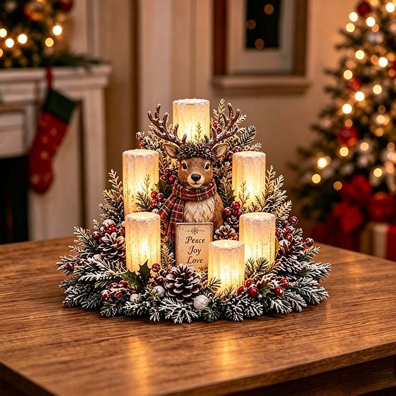 🌲Christmas Lighted Centerpiece with Flameless Candle Glow