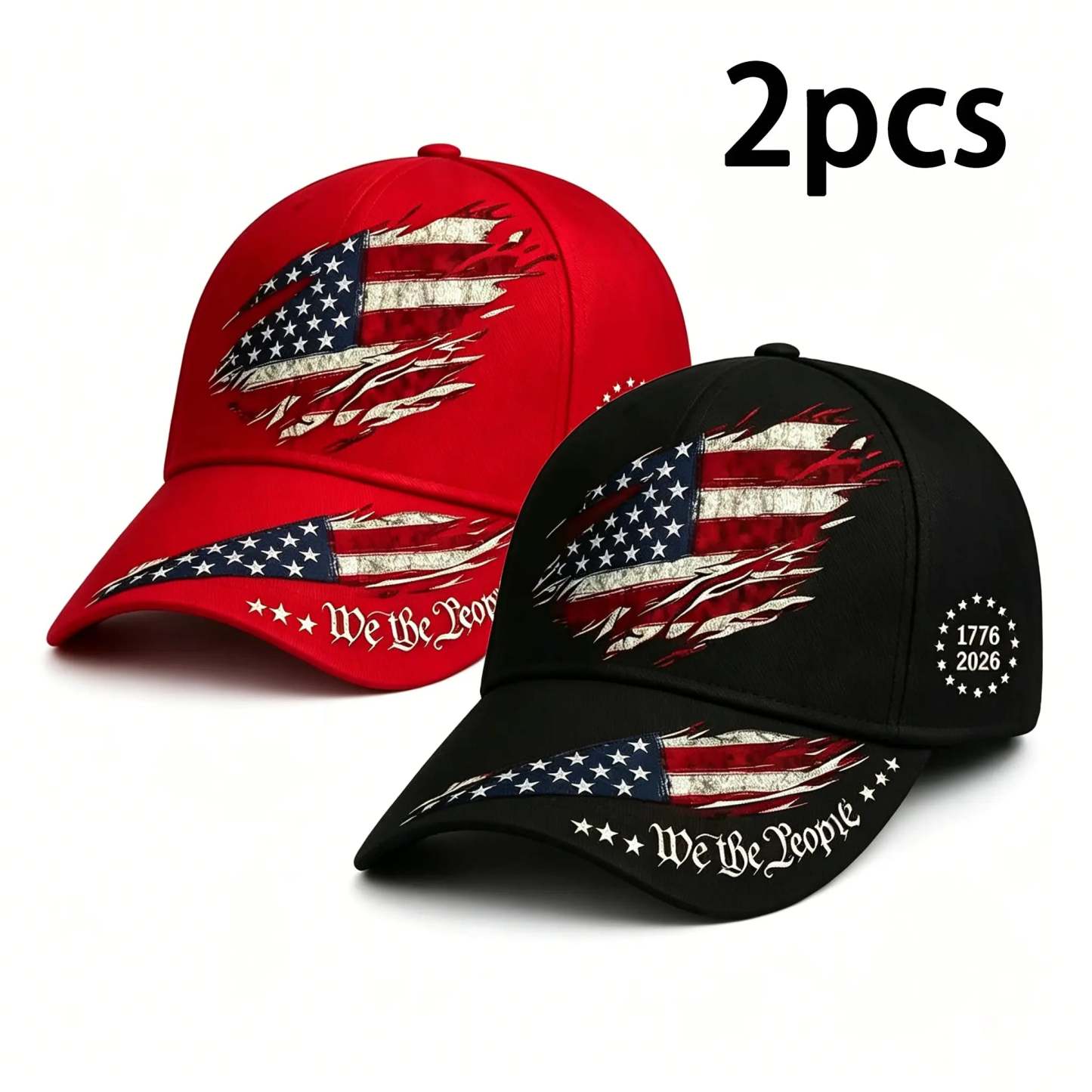 2pcs July 4th American Independence Day Print Baseball Cap, Adjustable Unisex Sun Cap