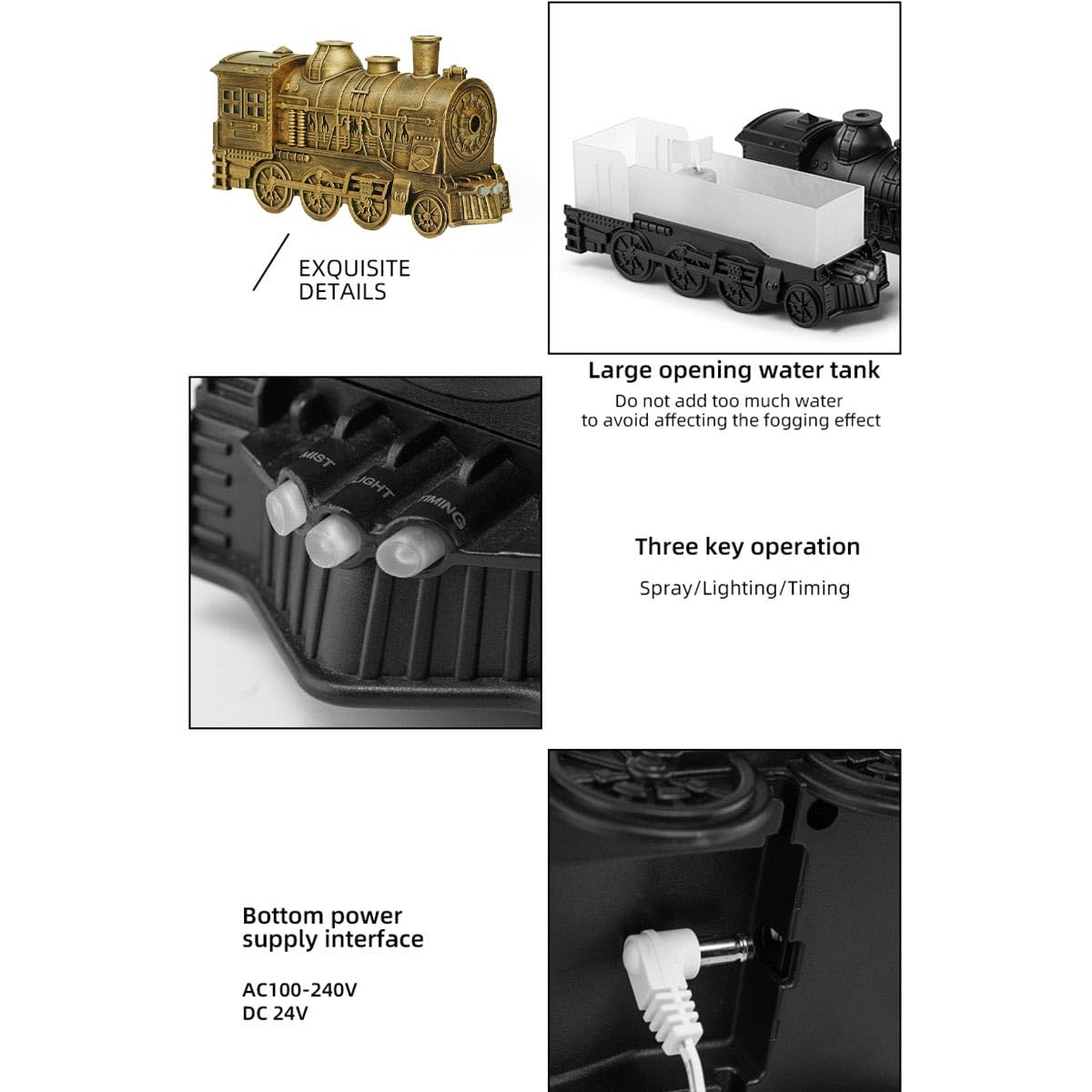 Vintage Steam Train Essential Oil Diffuser – 300ML Aromatherapy Humidifier