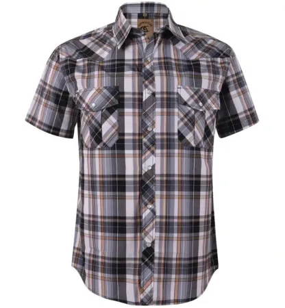 Men's Western Cowboy Short Sleeve Pearl Snap Casual Plaid Work Shirt