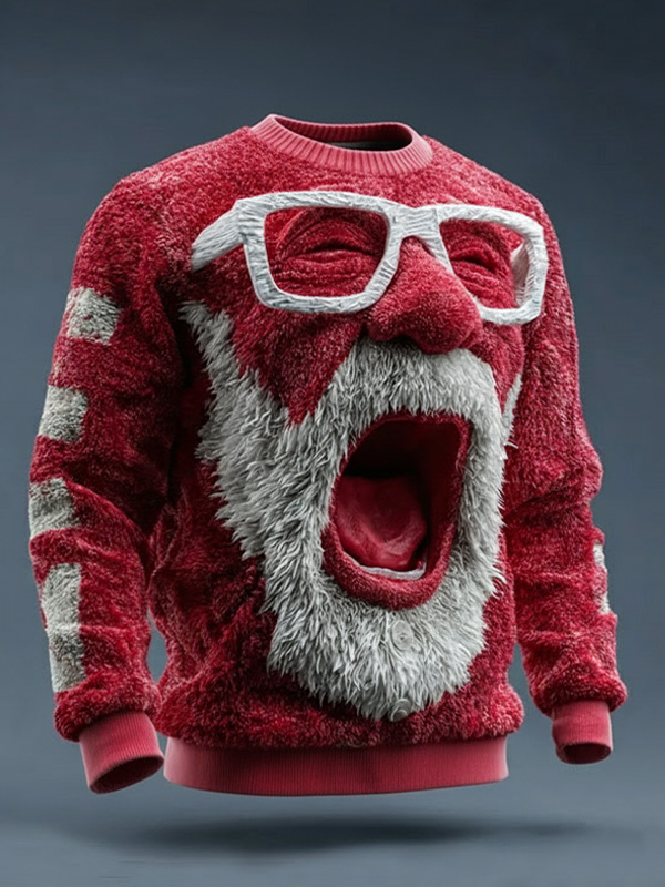 Fun Abstract Santa Claus Face  Print Knit Sweatshirt