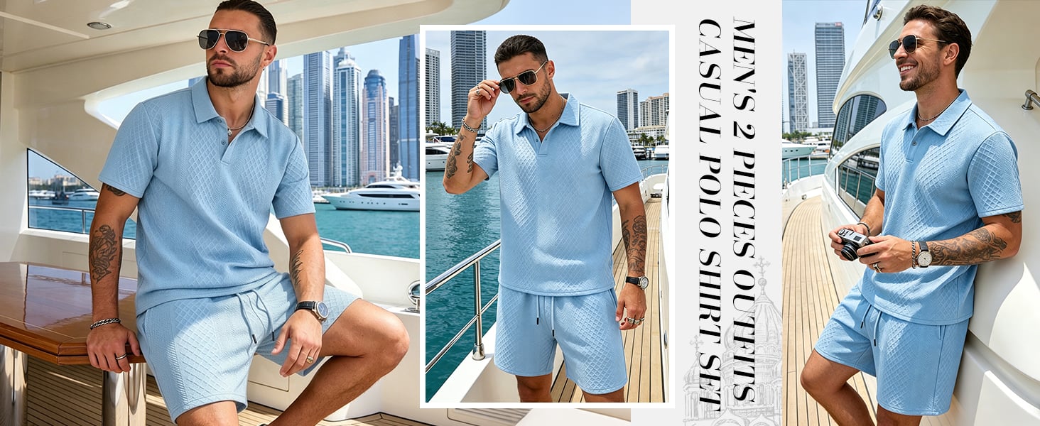 Men's 2 Pieces Outfits Casual Polo Shirt