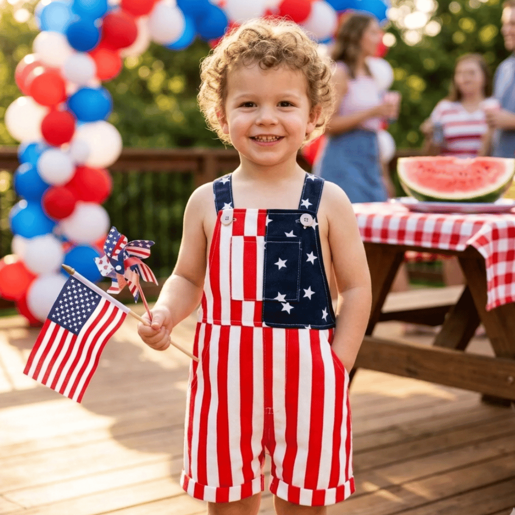 Hot Sale🔥🇺🇸 Toddler 4th of July American Flag Suspender Romper