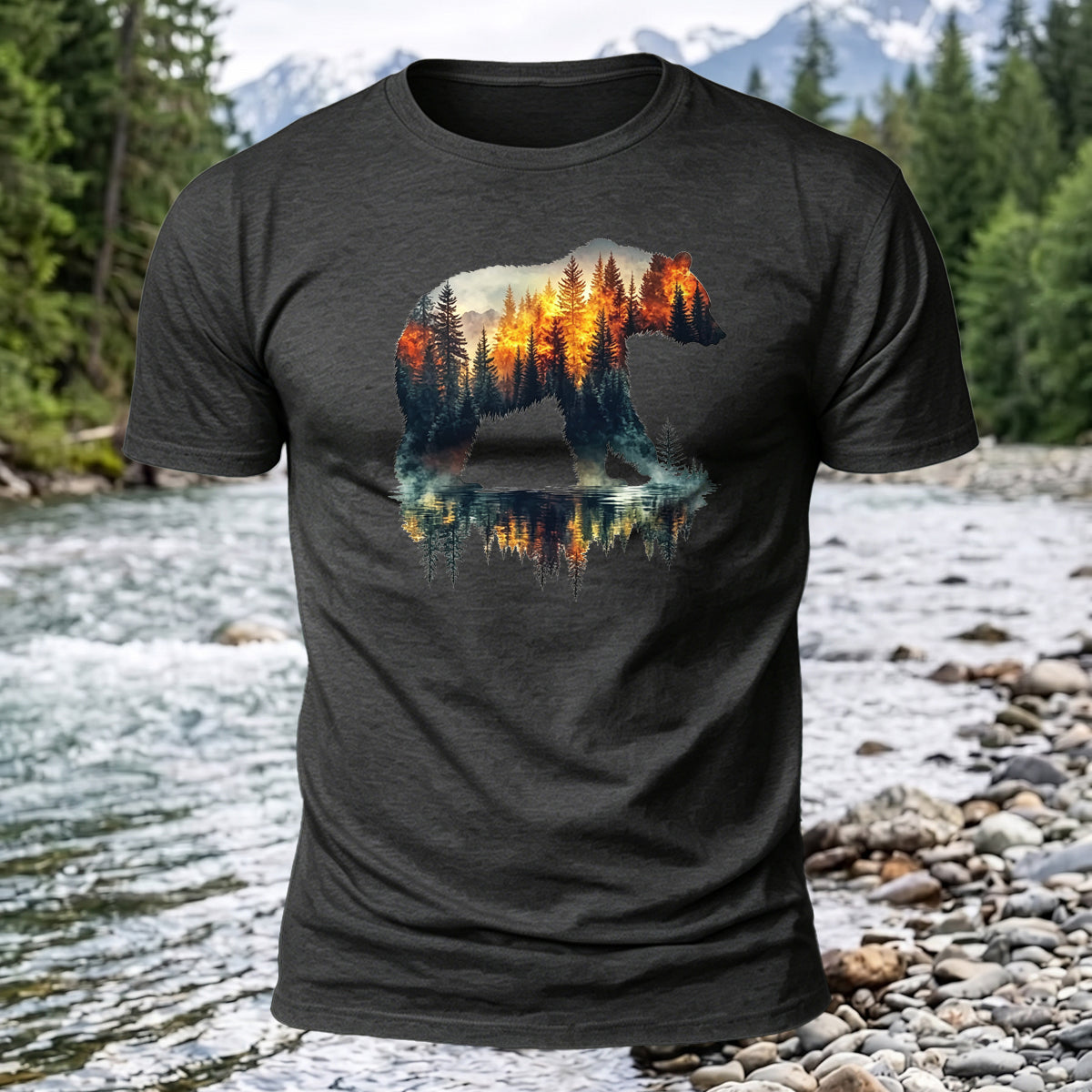Premium Cotton Bear Forest Printed T-Shirt