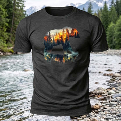 Premium Cotton Bear Forest Printed T-Shirt