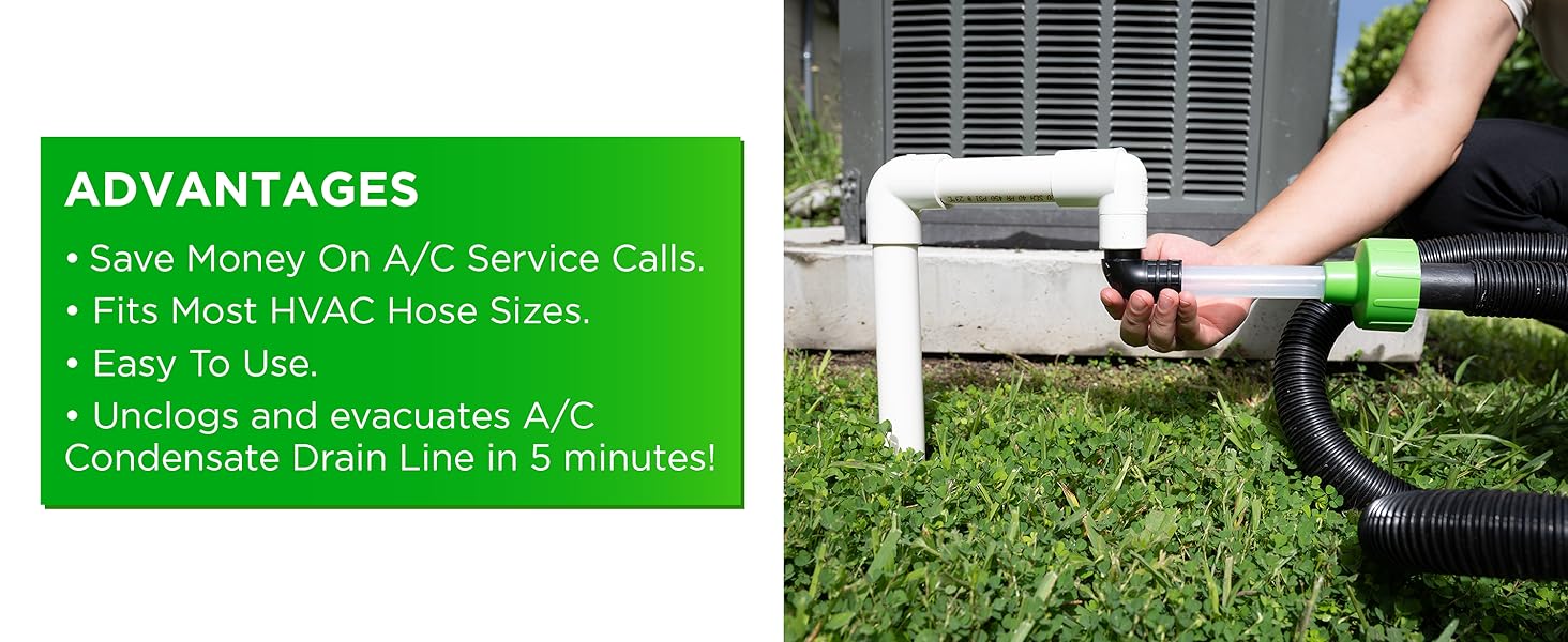 AC Drain Line Cleaner Adapter Evacuates & Unclog AC Drain Line - HVAC to PVC AC Drain Line Cleaner Tool - Universal Fit AC Drain Line Unclogger - AC Drain Line Cleaning Tool - Clear Visibility AC Drain Line Cleaner Adapter Evacuates & Unclog AC Drain Line - HVAC to PVC AC Drain Line Cleaner Tool - Universal Fit AC Drain Line Unclogger - AC Drain Line Cleaning Tool - Clear Visibility