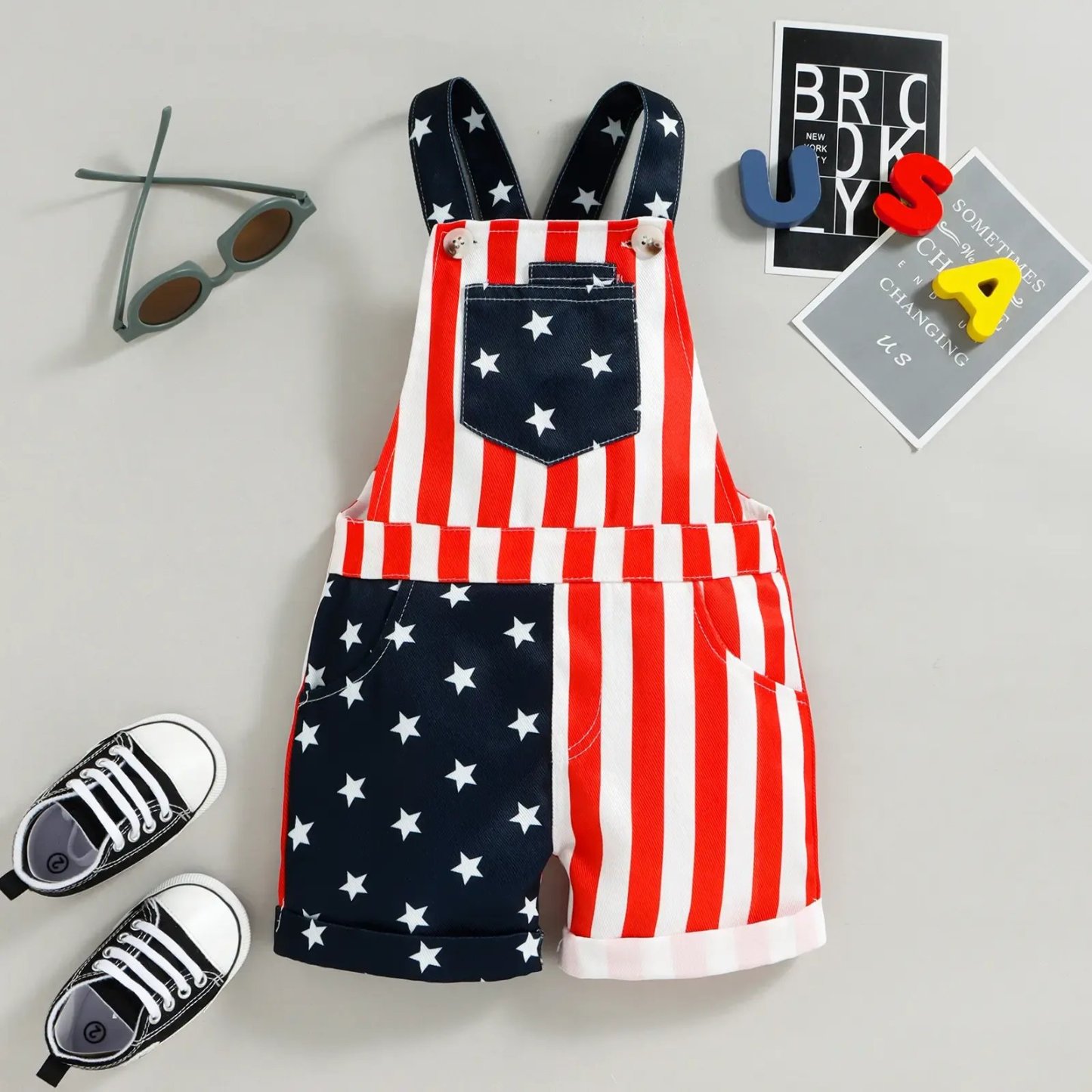 Hot Sale🔥🇺🇸 Toddler 4th of July American Flag Suspender Romper