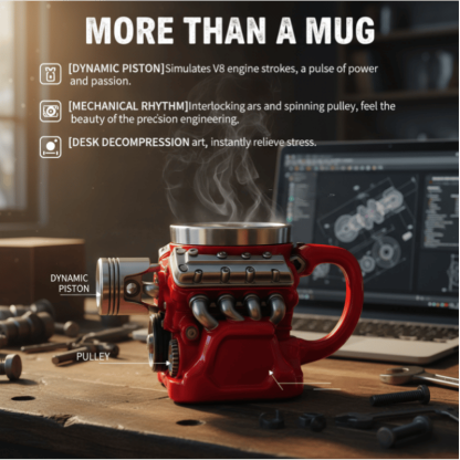 ⚡✨Ultimate V8 Engine Stainless Steel 3D Mug & A Gearhead's Dream 