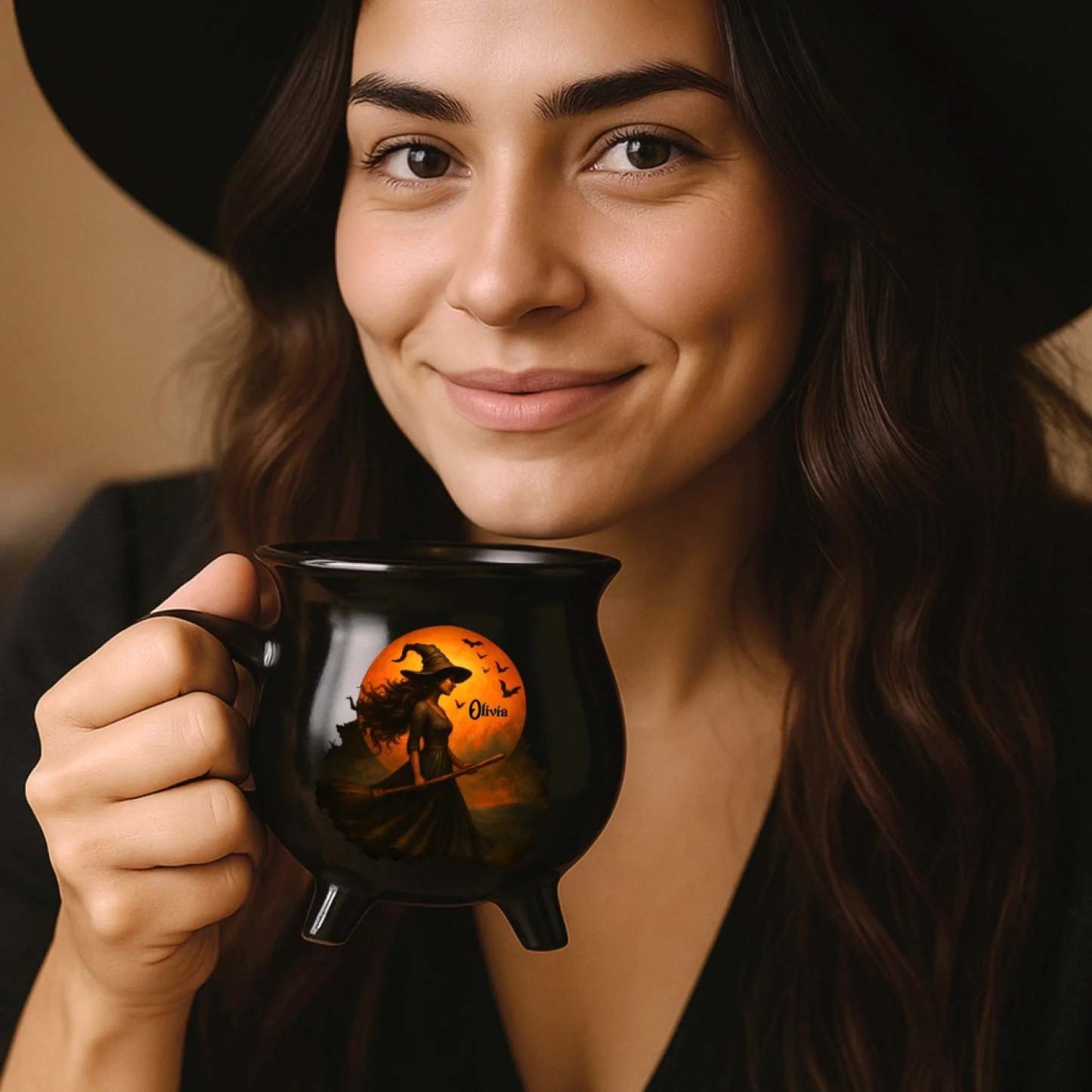 Custom Witch Cauldron Coffee Mug - Personalized Halloween Witchy Gifts For Besties, Sisters, BFF, Family, Yourself - Witching You A Wicked Brew