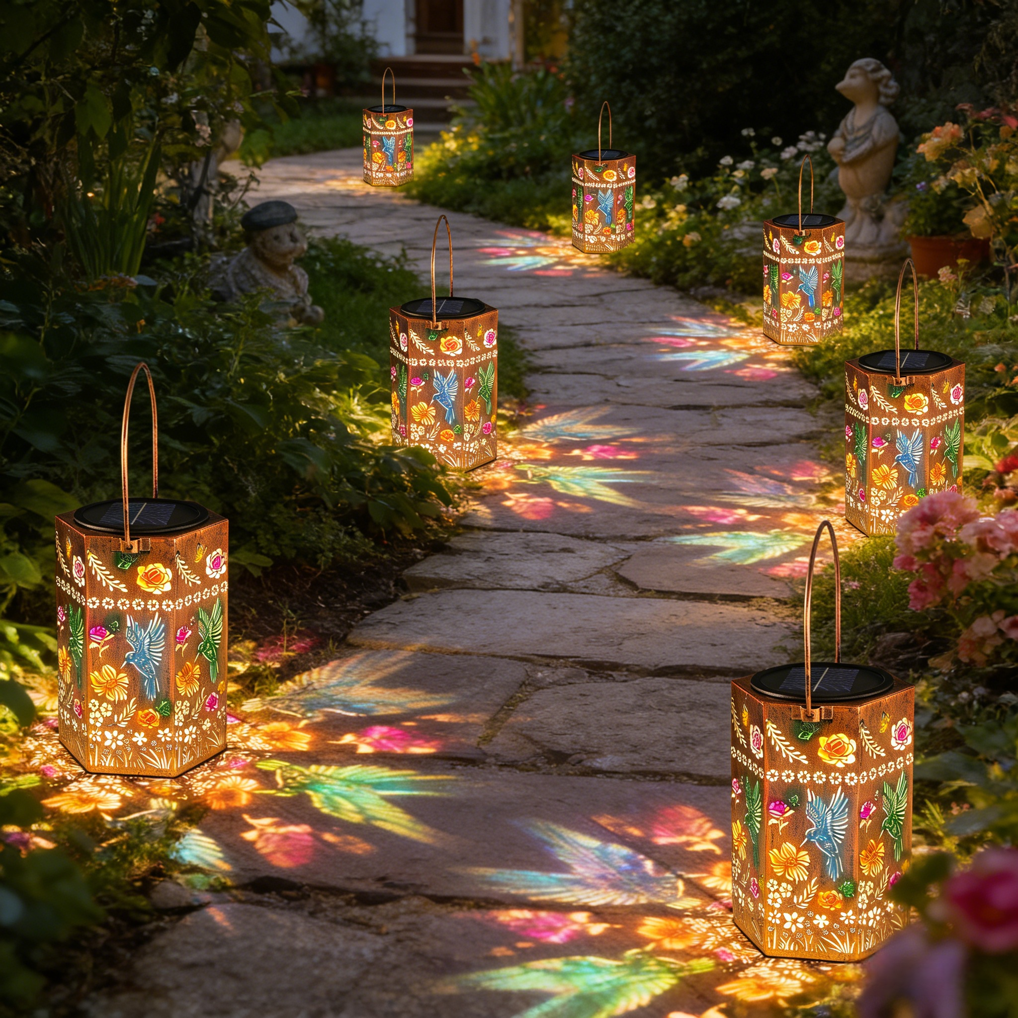 Hummingbird Floral Solar Lantern