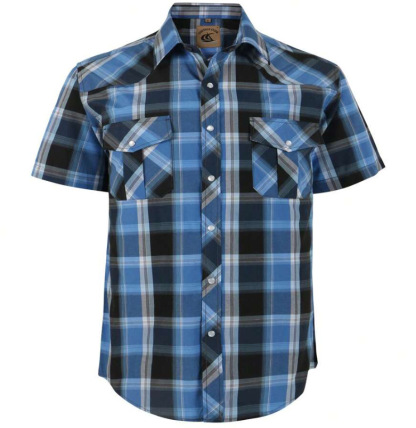 Men's Western Cowboy Short Sleeve Pearl Snap Casual Plaid Work Shirt