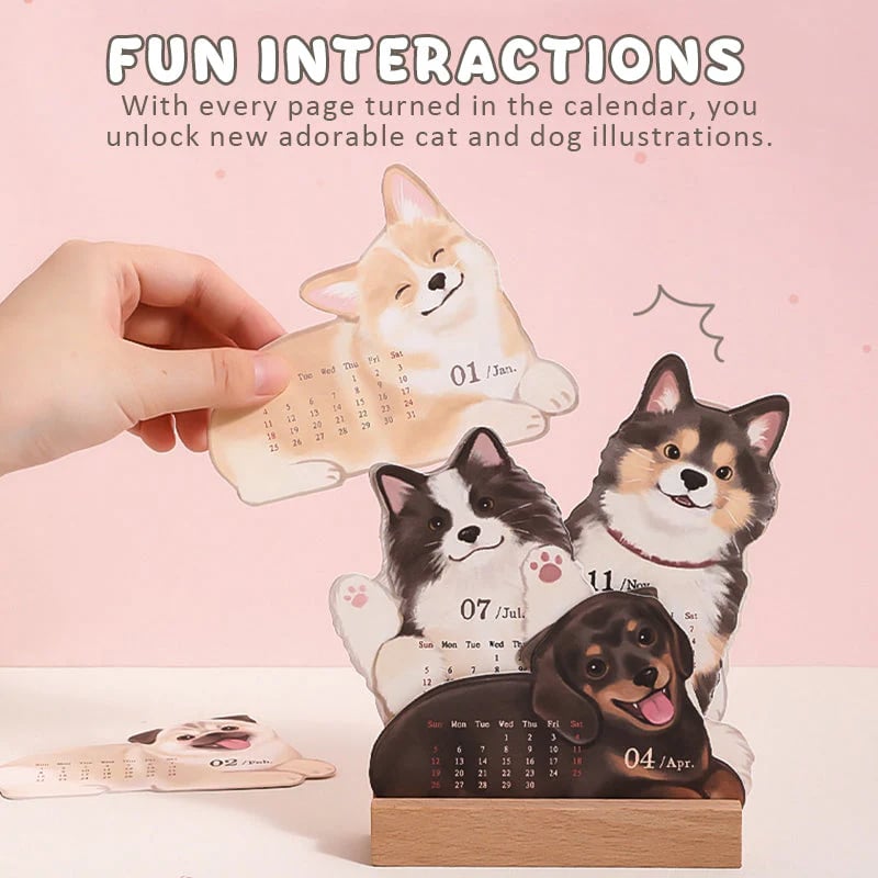 Mini Desk Calendar 2026 Cute Dog & Cat Monthly Planner
