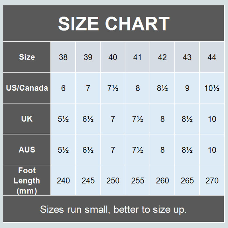 Men's sandals size chart