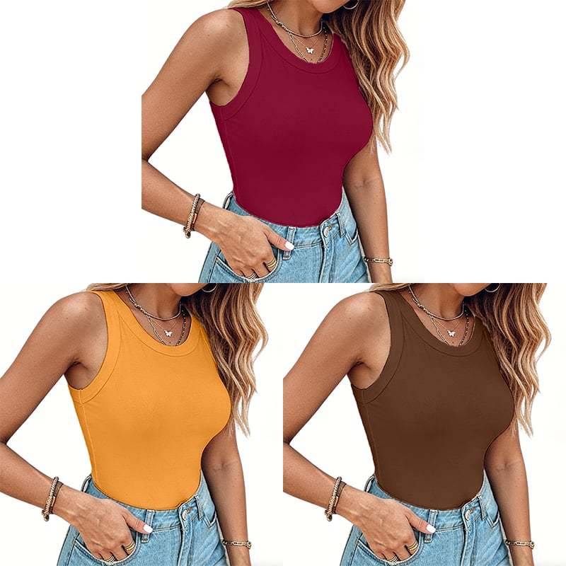 This Week's Special Price🍃Round Neck Built-in Bra Ribbed Tank Top Fit Casual Comfortable💥