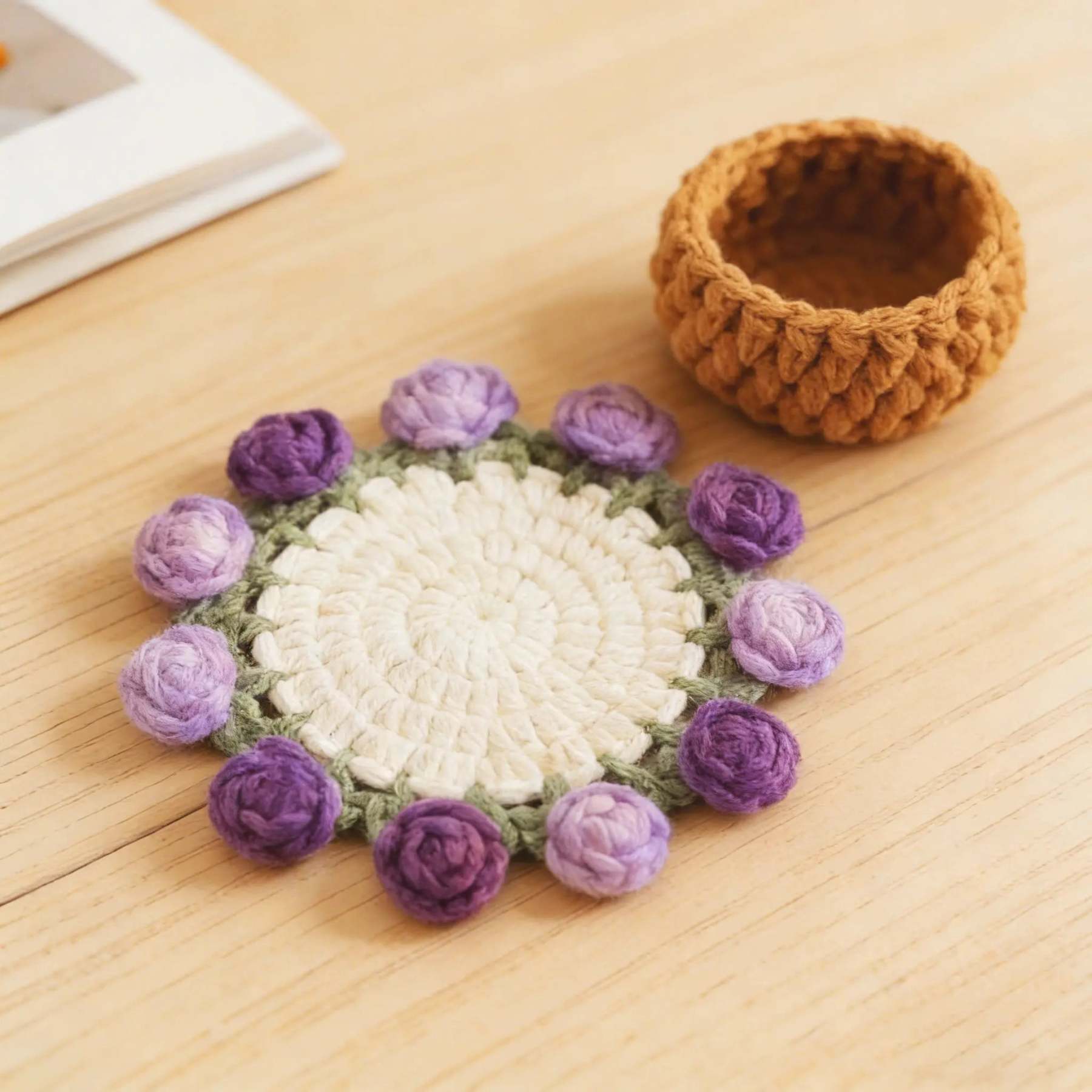 Handmade Crochet Flower Bouquet Coaster – Decorative Gift for Mom & Grandma
