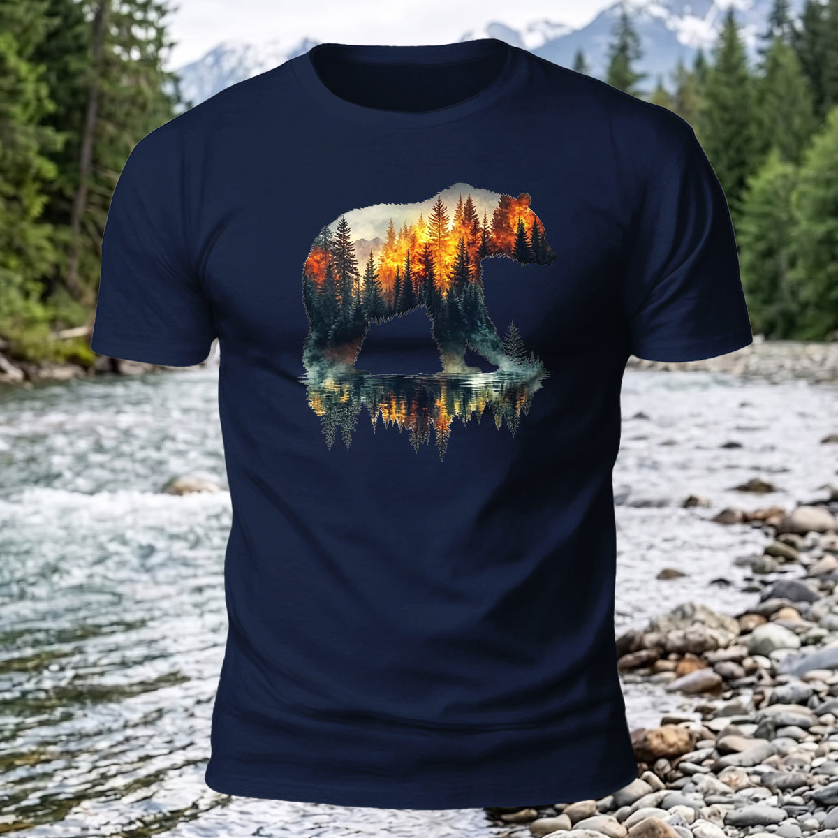 Premium Cotton Bear Forest Printed T-Shirt