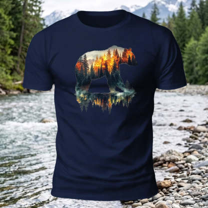 Premium Cotton Bear Forest Printed T-Shirt