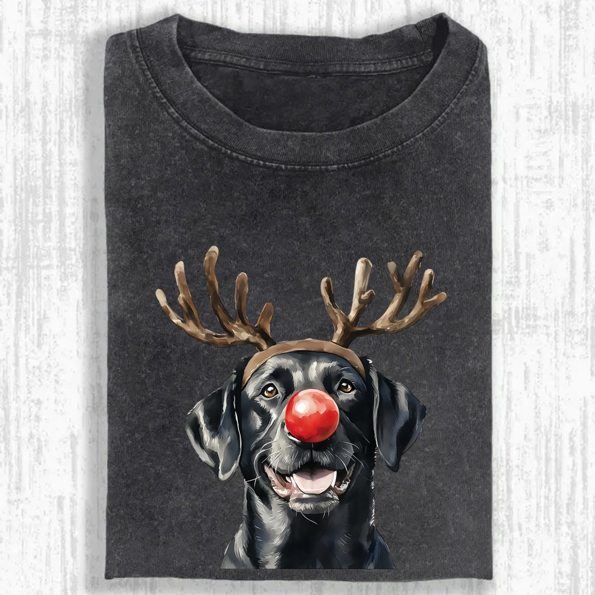 Christmas Black Labrador Washed Oversized T-shirt
