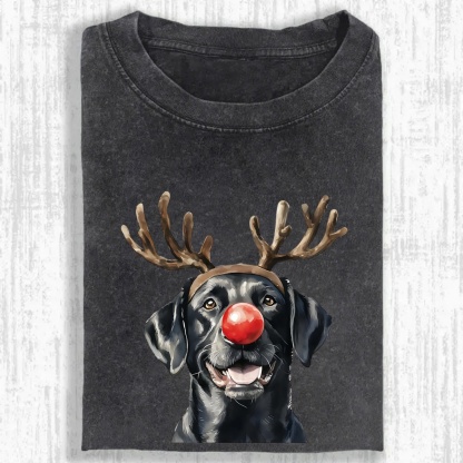 Christmas Black Labrador Washed Oversized T-shirt