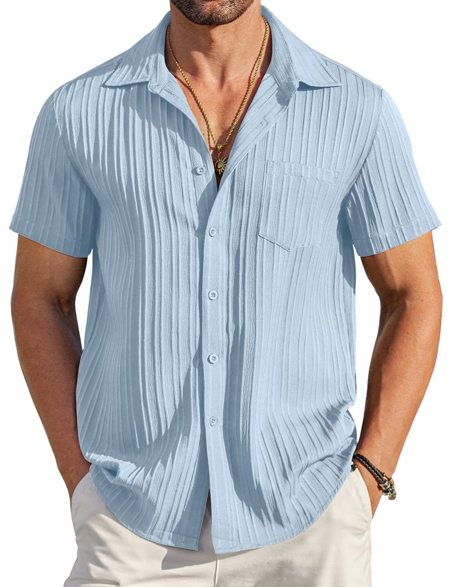 Hawaiian Shirt for Men Button Down Short Sleeve Shirts Textured Casual Summer Beach Shirts with Pocke