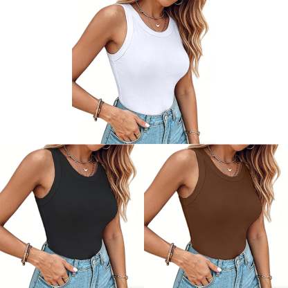 This Week's Special Price🍃Round Neck Built-in Bra Ribbed Tank Top Fit Casual Comfortable💥