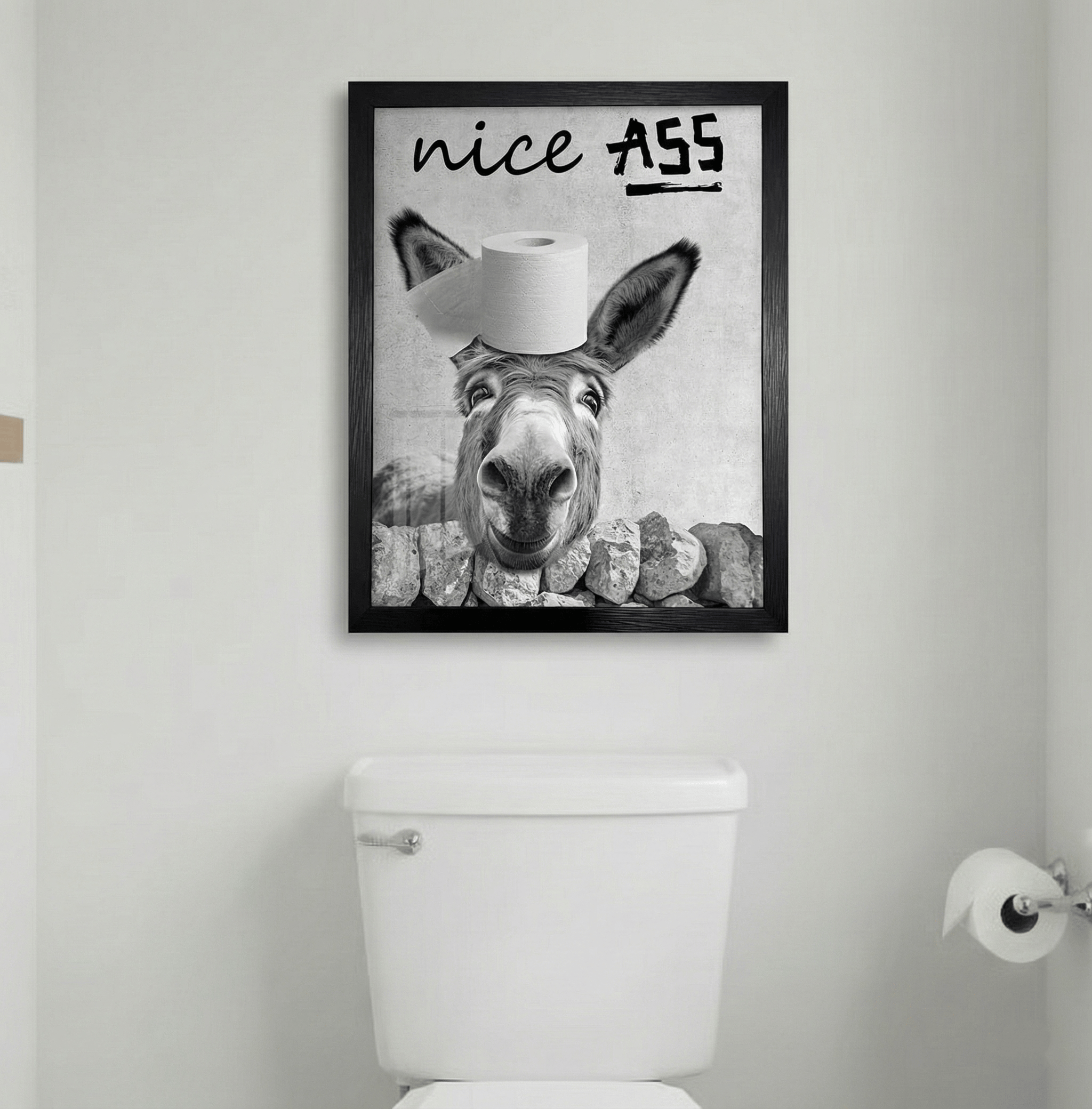 🚽Funny Bathroom Wall Art - "Nice Ass" Donkey Print
