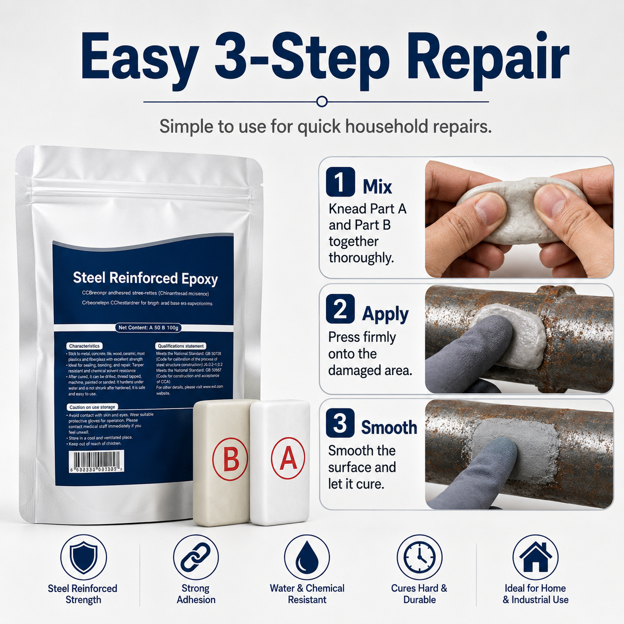 💥SAVE 49% NOW🏠Steel Reinforced Epoxy Repair Putty — Universal Glue for Metal, Wood, Plastic
