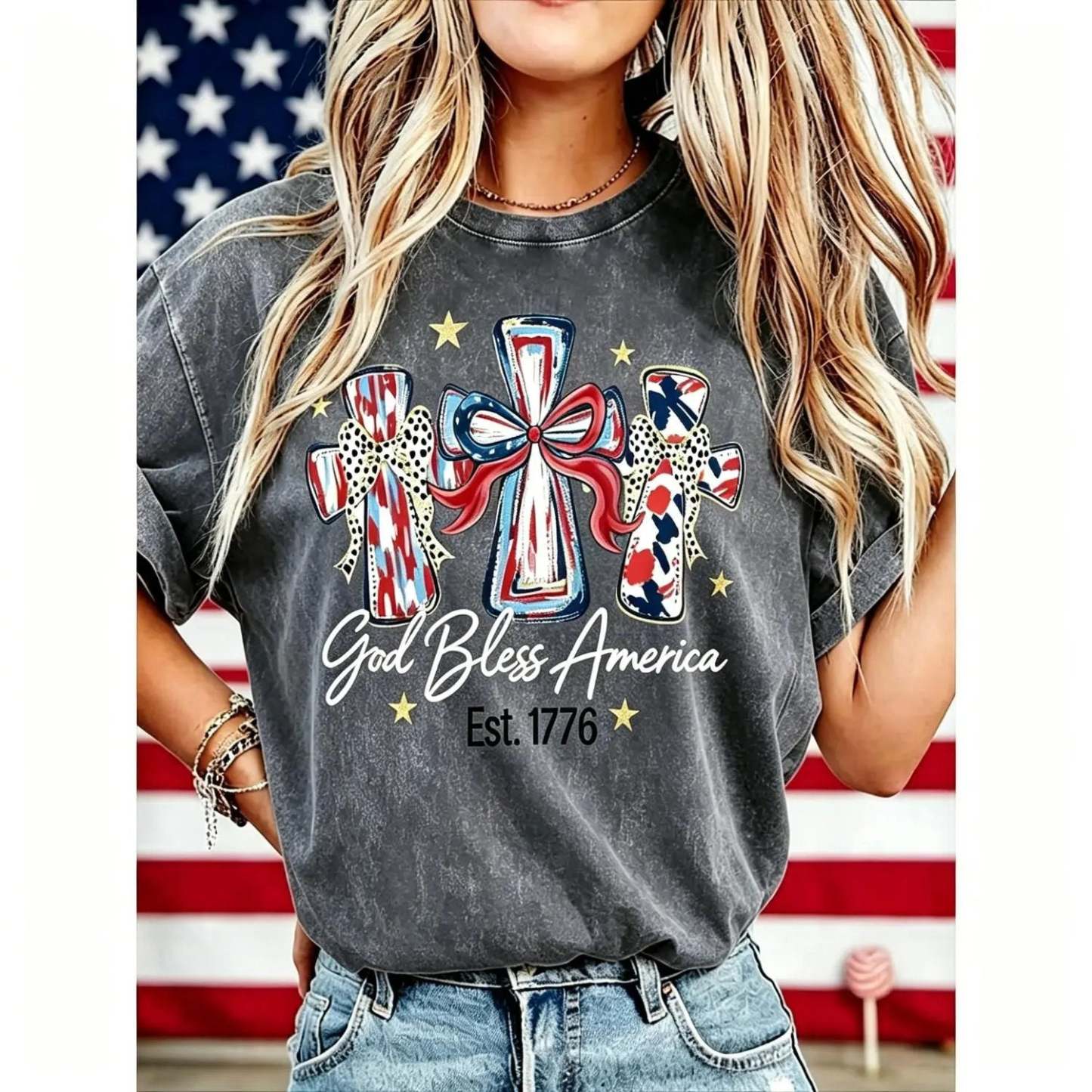 ⭐ God Bless America Women T-Shirt - Vintage American Independence Day Gift Tee🎆