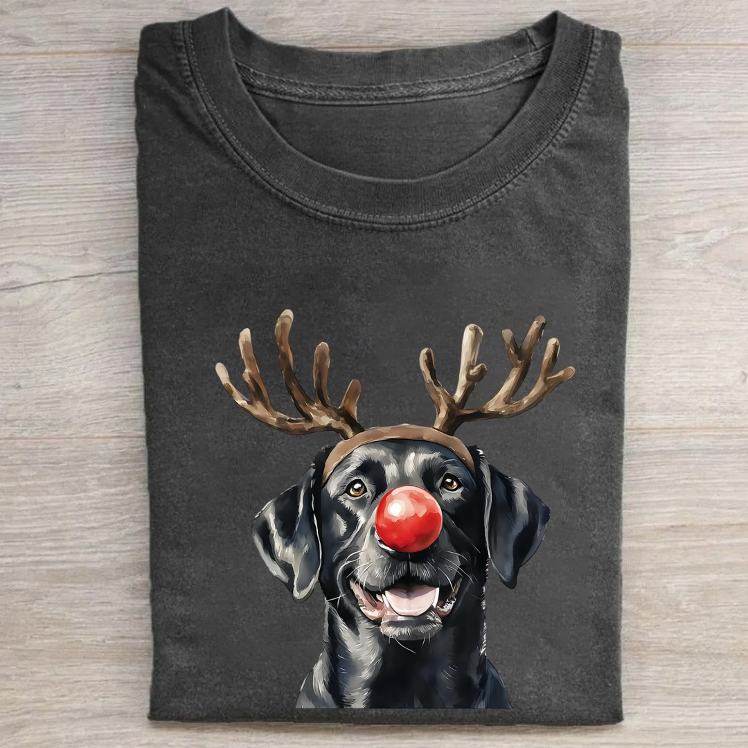 Christmas Black Labrador Washed Oversized T-shirt