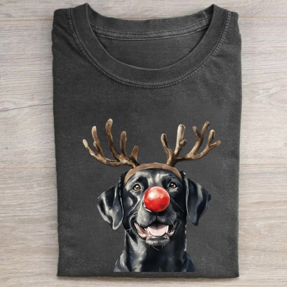 Christmas Black Labrador Washed Oversized T-shirt