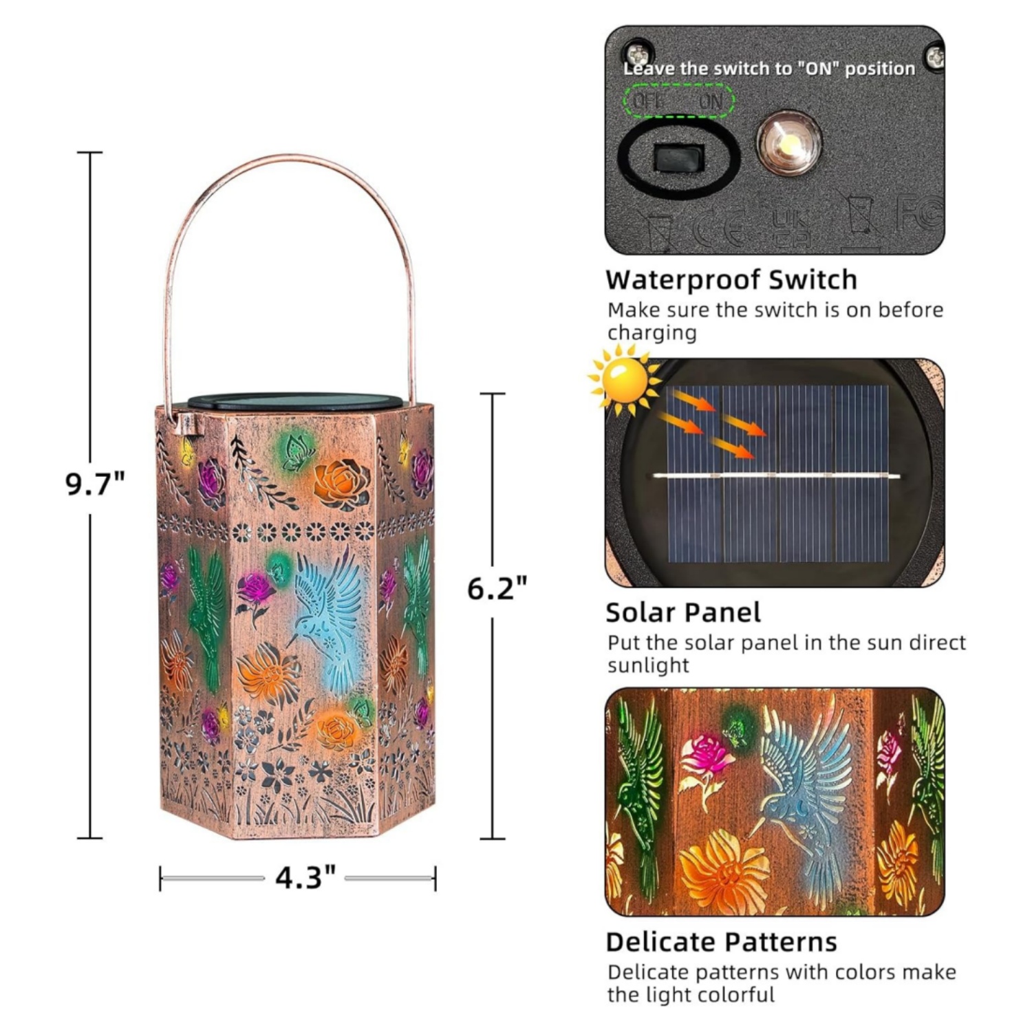 Hummingbird Floral Solar Lantern