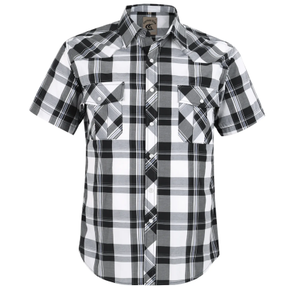 Men's Western Cowboy Short Sleeve Pearl Snap Casual Plaid Work Shirt