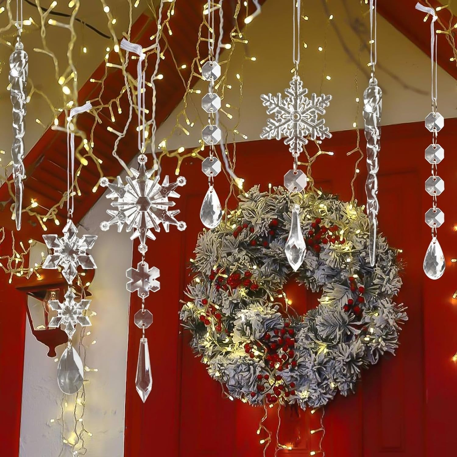 🎅🎄Winter New Year Party Supplies Set - Crystal Snowflake Ornaments F
