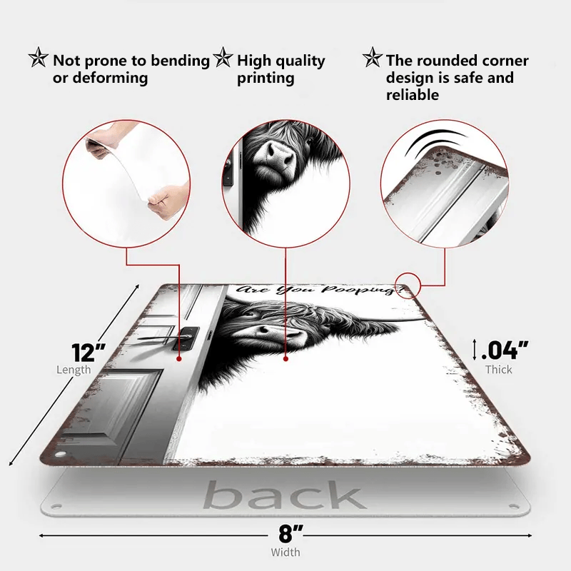 Vintage Highland Cow Sign – Funny"Are You Pooping?" Wall Decor😂