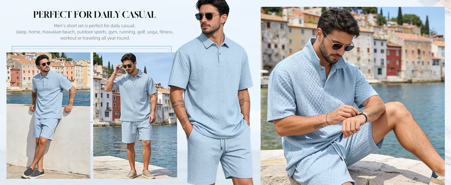 A must-have men's 2 piece short set outfit in man's wardrobe