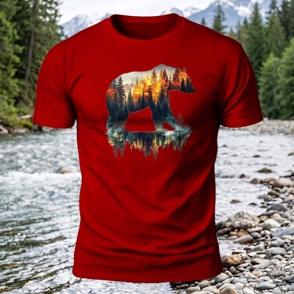 Premium Cotton Bear Forest Printed T-Shirt